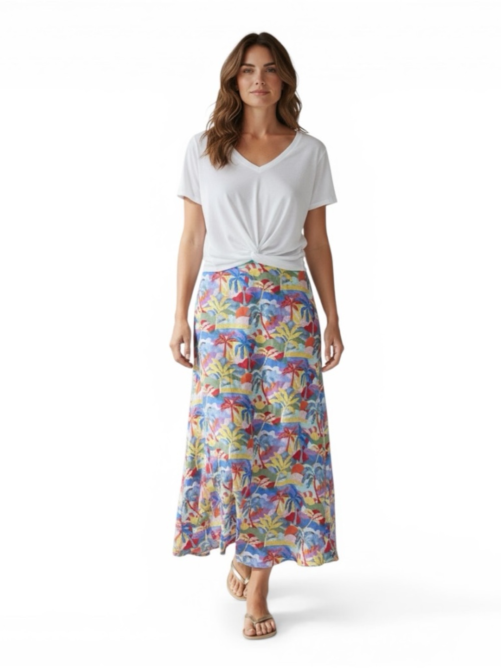 Marine Layer Tropical Print Midi Skirt Size 8 A-Line Palm Beachy Resort Vacation